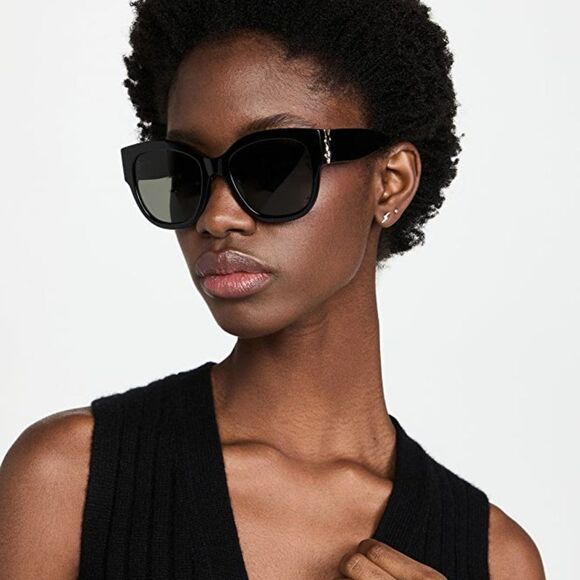 💯 NEW SAINT LAURENT SLM95/F 002 BLACK OVERSIZED SUNGLASSES - Picture 3 of 11